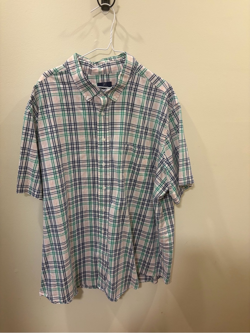 George Button-Down Short Sleeve Plaid Shirt with Blue & Green